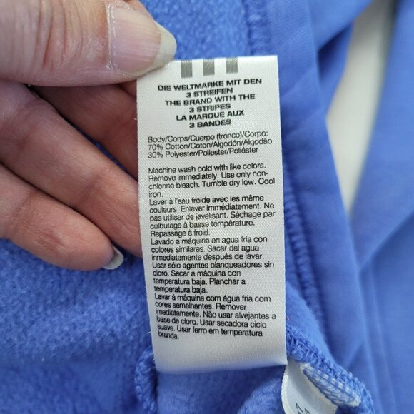 Adidas Sweatshirt Womens M Three Stripe Logo Hoodie Blue Kangaroo Pocket *Stain - Picture 8 of 14